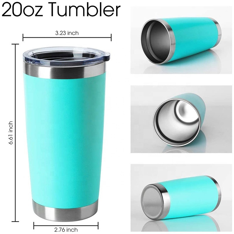 20oz Double Wall Vacuum Insulated Beer Tumbler Travel Mug with Flat Lid &Sliding Lid