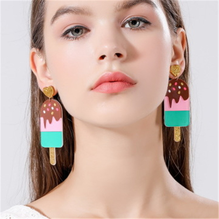 Cute Girl Ice Cream Shape Pink Heart Jocker Earring