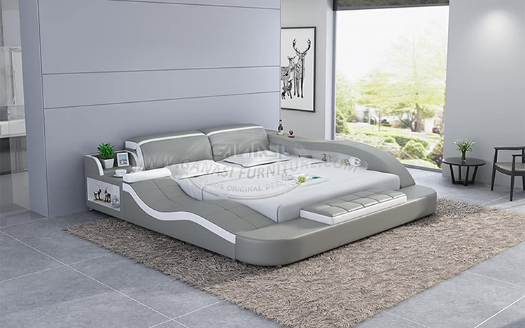 Creative Double Leather Bedroom Bed with Gas Lift Storage