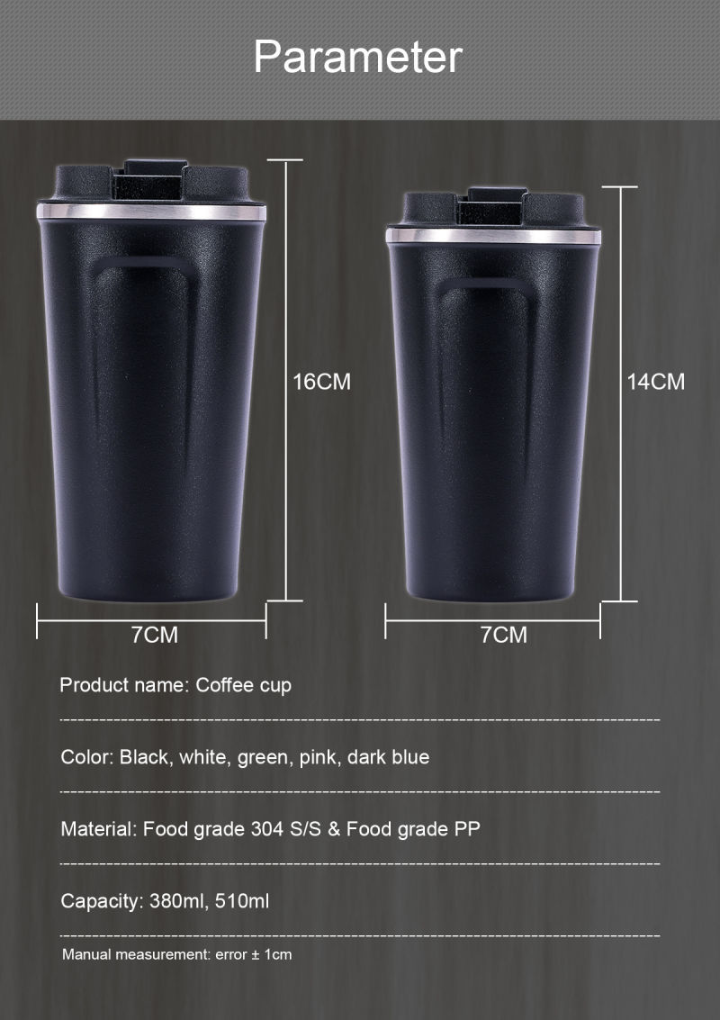 Amazon Hot Selling Double Walled Stainless Steel Coffee Mug Cup with Plastic Lid