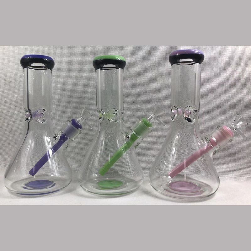 10" 9mm Thickness Beaker, Glass Water Pipe with Mily Color Downstem