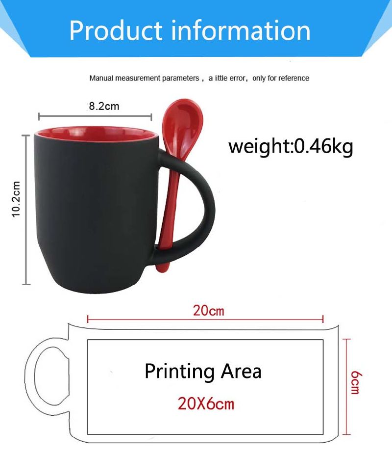 11oz Heart Handle Inner Sublimation Color Magic Mug with Spoon