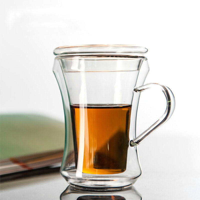 Heat Resistant Glass Tea Cup Glass Tea Mug with Cover Insulated Tea Mug