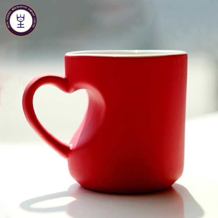 Heart Red Solid Color Ceramic Mug with Heart Handle
