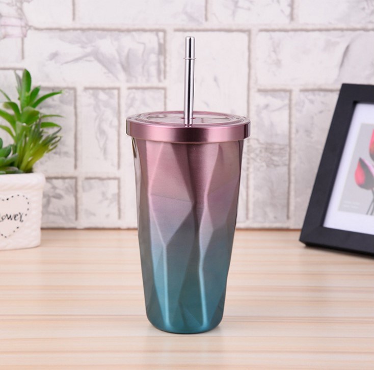 Wholesale Custom Double Wall Fashion Insulated 304 Stainless Steel with Lid and Straw Coffee Cup Tumblers