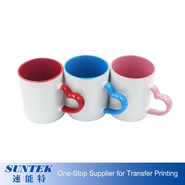 Sublimation Mug with Colour Inside and Heart Shape Handle