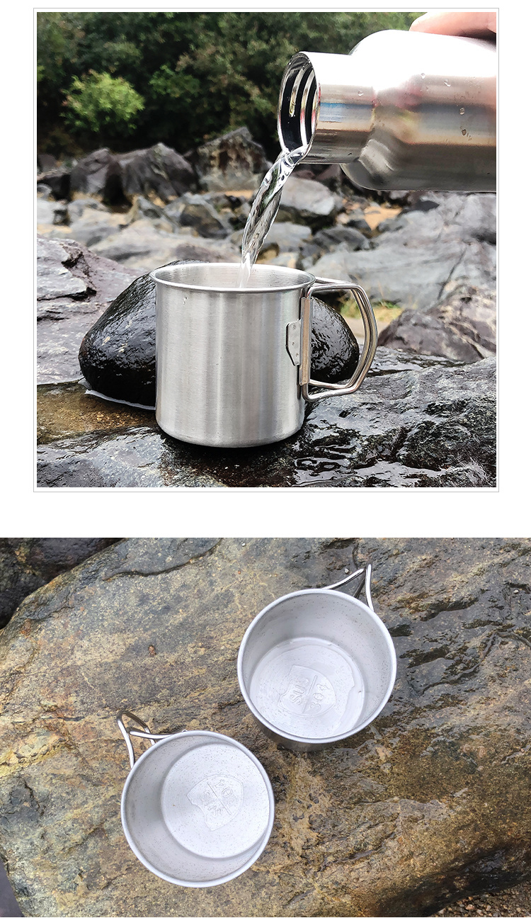 Mountaineering Camping Stainless Steel Mouth Cup Travel Outdoor Water Cup with Handle