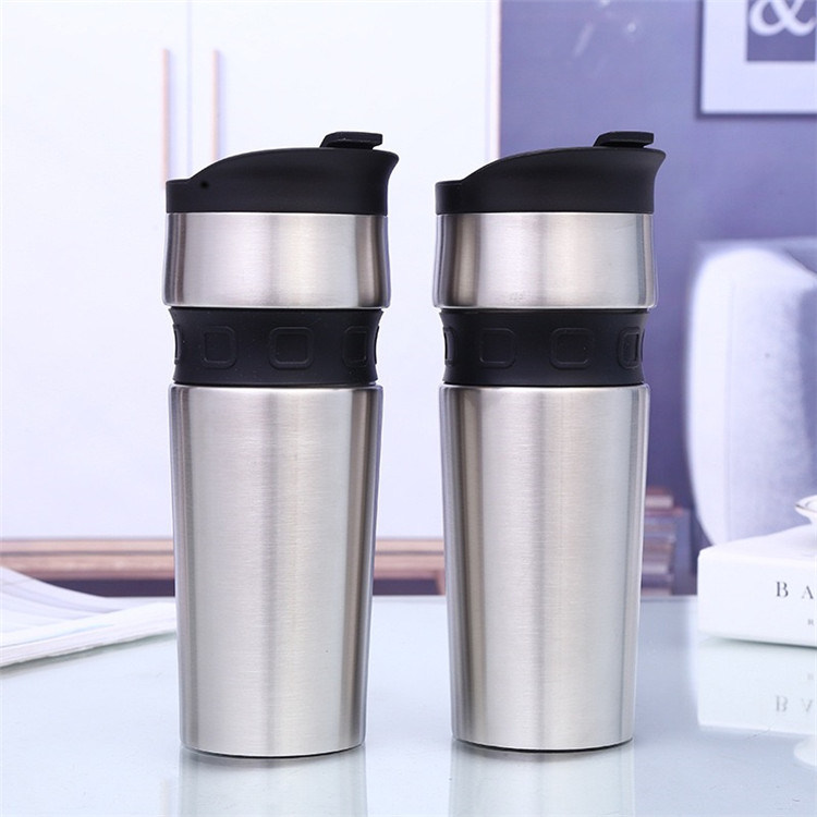 450ml Double Layer Vacuum Travel Mug with Silicon Ring