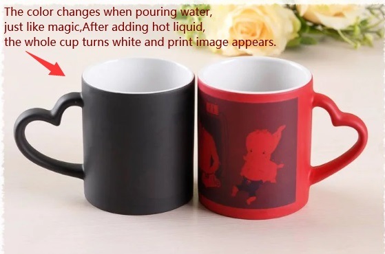 Promotion Printable Coating Magic Porcelain Mug with Heart Handle