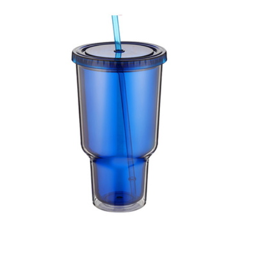 Eco-Friendly Double Wall Plastic Straw Juice Cup