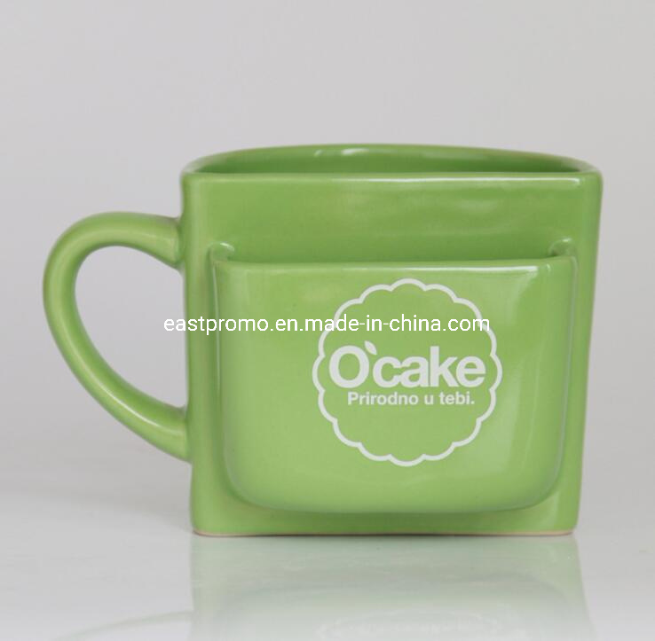Customized Milk Pocket Mug, Ceramic Coffee Cup with Cookie Holder for Gifts