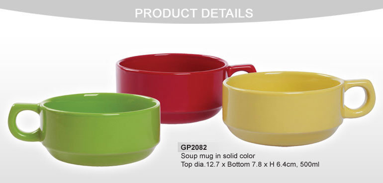 Solid Color Glazed Big Ceramic Soup Mug Cup
