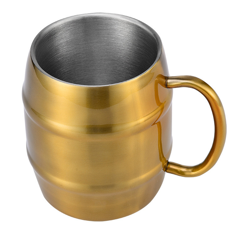 Simple Double-Layer Coffee Cup 304 Stainless Steel Water Cup Portable with Handle Beer Mug