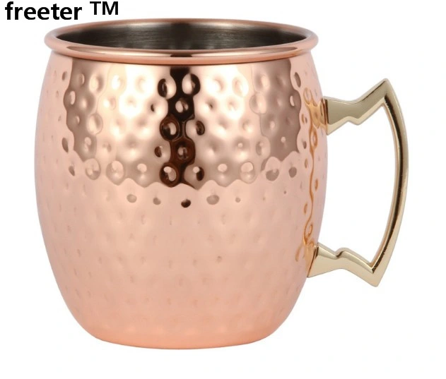 450ml 304 Stainless Steel Drum Type Moscow Mug Hammered Copper Plated Beer Mug Beer Cup