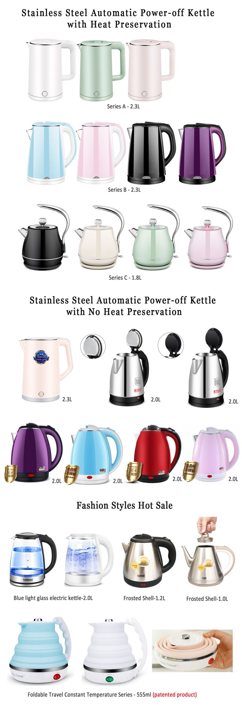 Button Type Heat Preservation and Fast Heating Stainless Steel Kettle