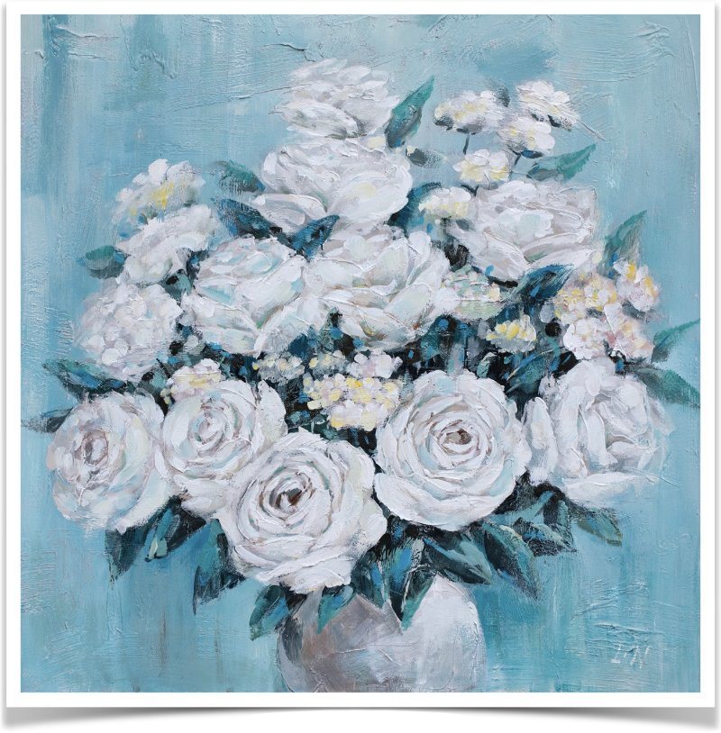 Simple Blue Flower Modern Oil Painting Home Products Art Decor