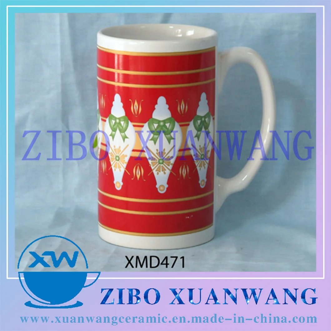 Tall Straight Shape Ceramic Mug with Bright Red Full Printing Wholesale and Promotion Ceramic Cup
