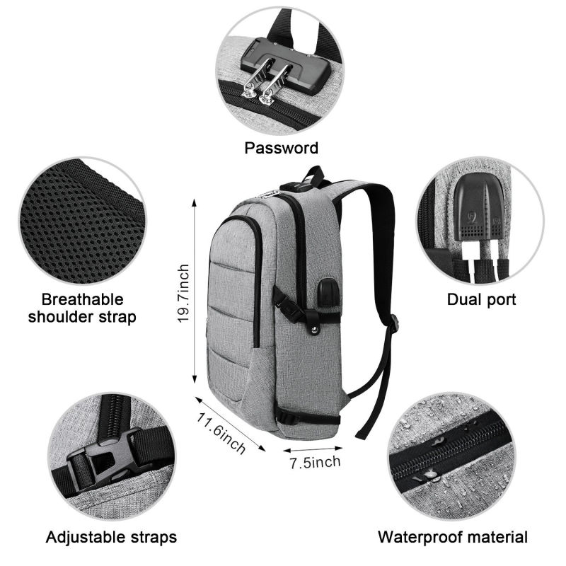 Waterproof Business Anti Theft Travel Laptop Backpack with USB Charging Port