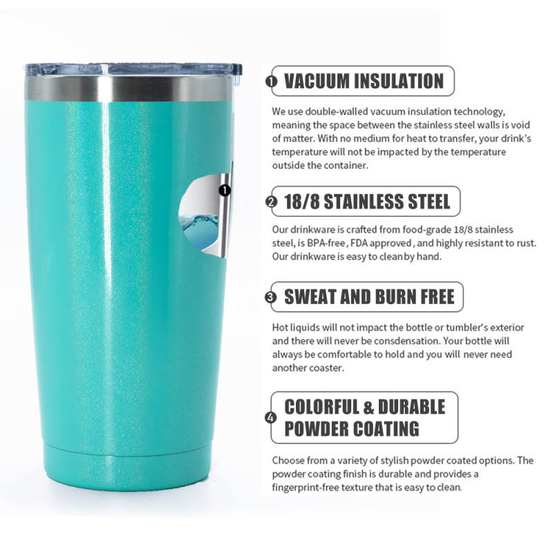 20oz Insulated Double Walled 304 Stainless Steel Tumbler Mug Cup with Lid