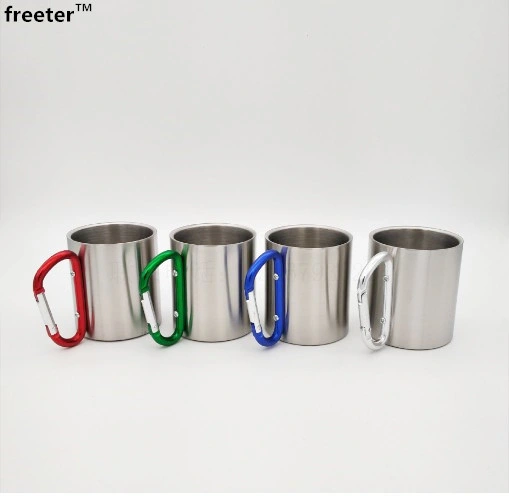 New Product 300ml Stainless Steel Water Cup with Handle, Magnetic Stainless Steel Double Wall Carabiner Handled Mug