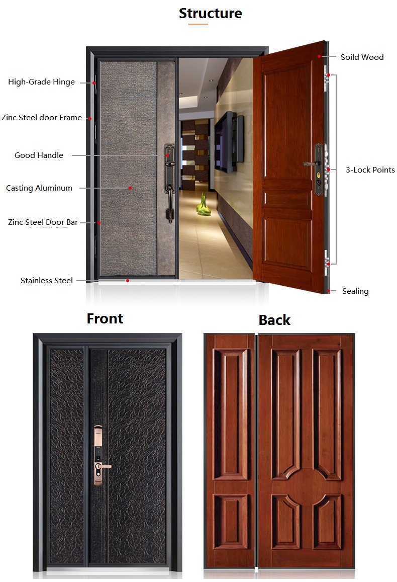 Luxury Bulletproof Entrance Casting Aluminum Security Door for Exterior Door