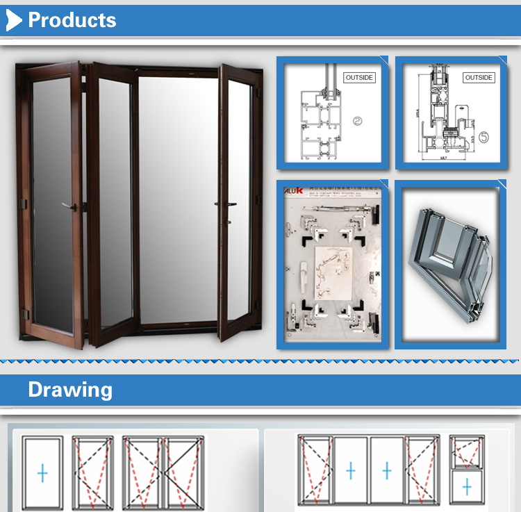 Exterior French Patio Bifold Sliding Doors Aluminum Glass Folding Doors