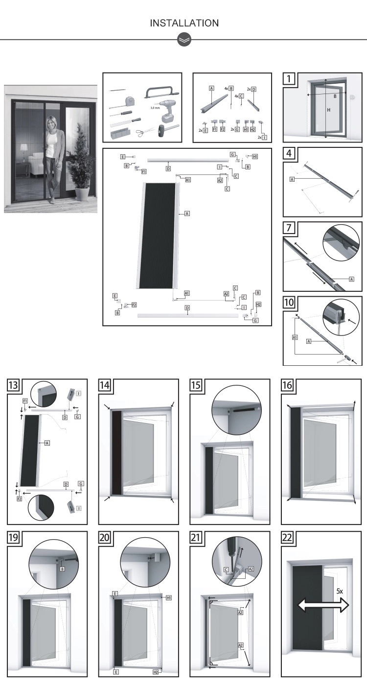 Wholesale Aluminum Retractable Mesh Plisse Insect Screen Door SMT-P-003