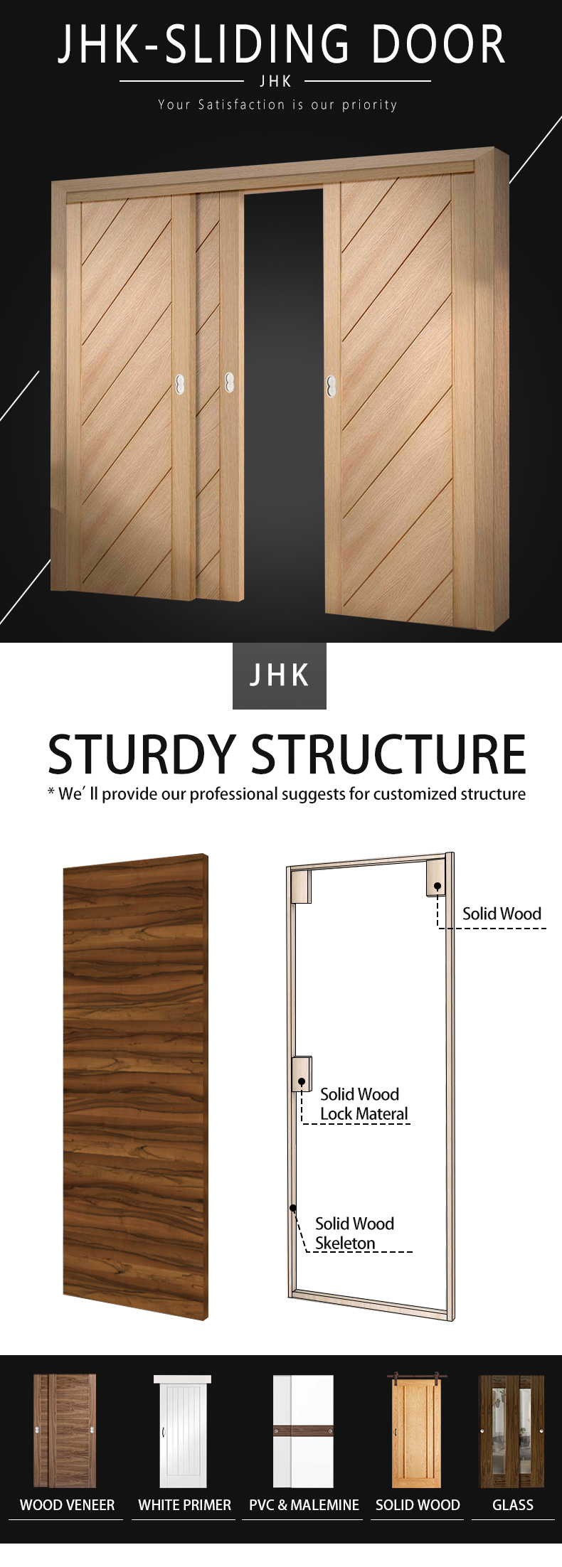 Jhk Frameless Four Panel Grill Design Vertical Sliding Door