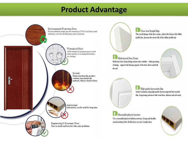 Insulated Interior Door Simple Red Yellow Brown WPC Door with Door Frame