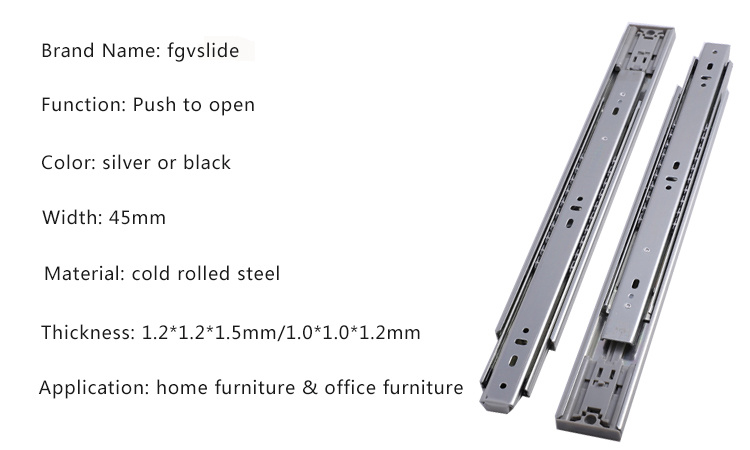 Furniture Fittings Push to Open Drawer Slide for Kitchen Cabinet