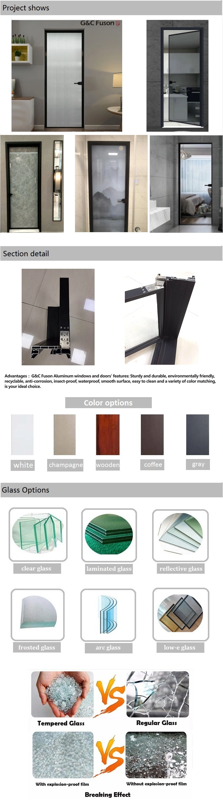 Guangzhou Made Black Color Frame Aluminium Profile Swing Door, Hinged Door