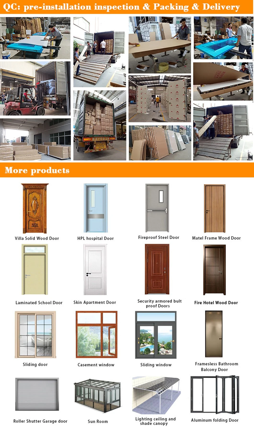 Glass Door Rolling Door Interior Door HDF Door Skin PVC Door