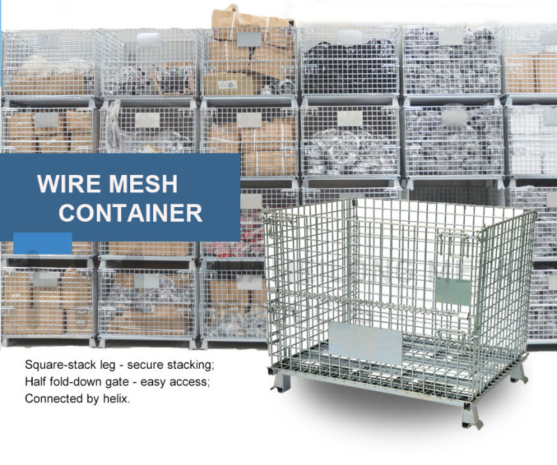 Front Door Bulk Warehouse Welded Steel Wire Mesh Pallet Basket Container