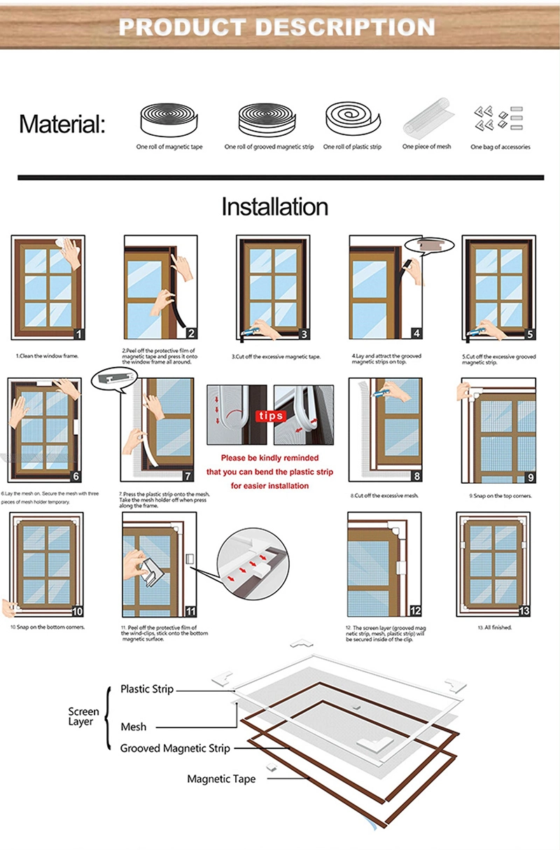 Window Screens Type and Fiberglass Screen Netting Material DIY Magnetic Insect Screen Window