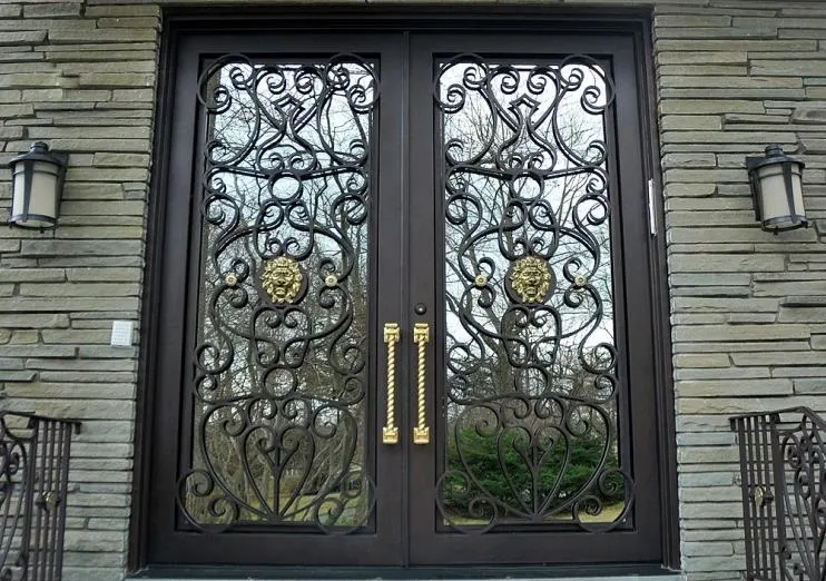 Security Front Entry Door Design Wrought Iron Double Door Metal Steel Doubel Door