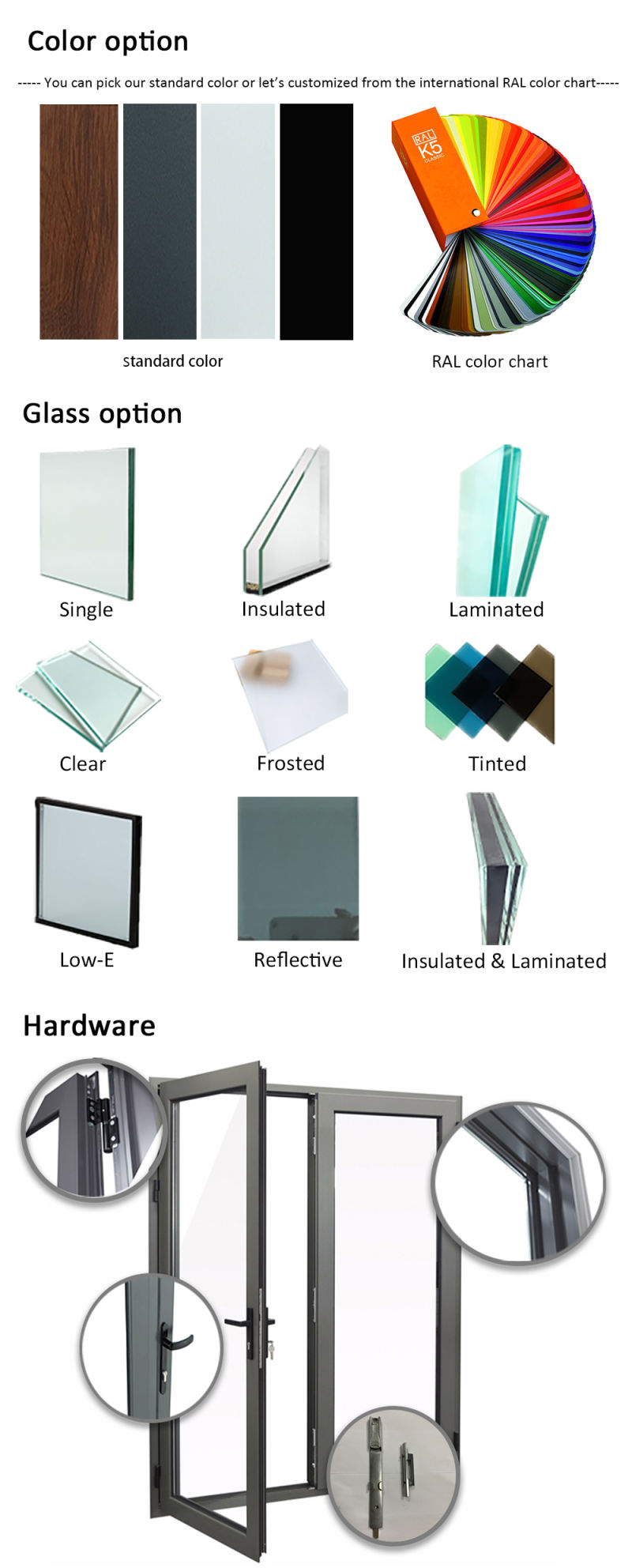 Aluminium/Aluminum Double Glass Enterance Hinged Door with Security Fly Screen