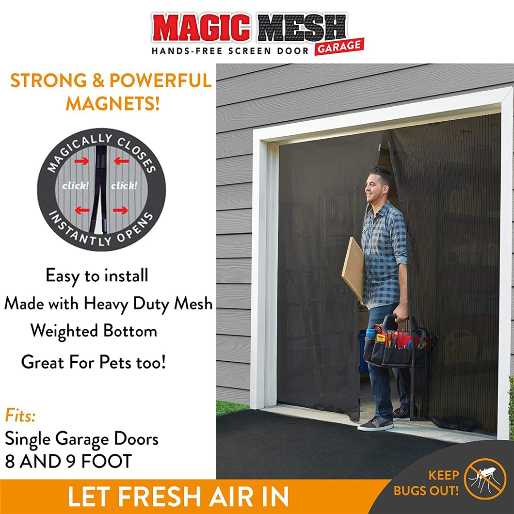 Magic Mesh Hands Free Magnetic Screen Door Mesh for Garage Keep Bugs out