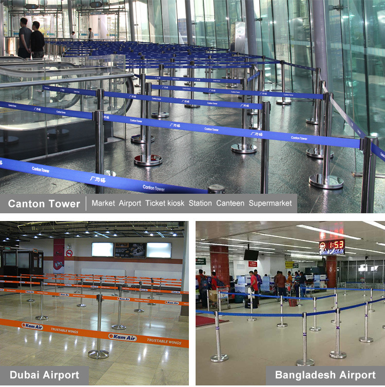 Black Airport Museum Potelet Crowd Control Queue Retractable Stanchion Barrier