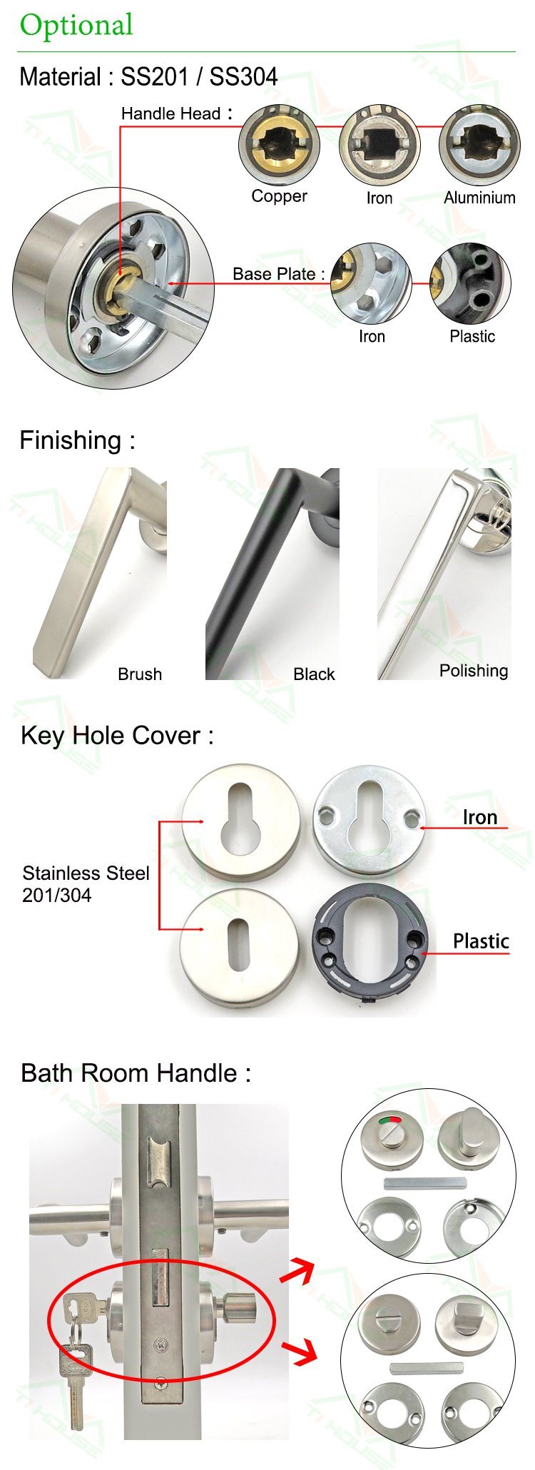 Stainless Steel Lever Handle Door Handle for Screen Door