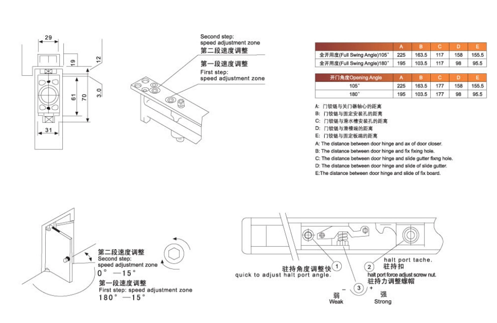 Casting Aluminum Alloy Automatic Door Closer Concealed Fire Rated Door Closer