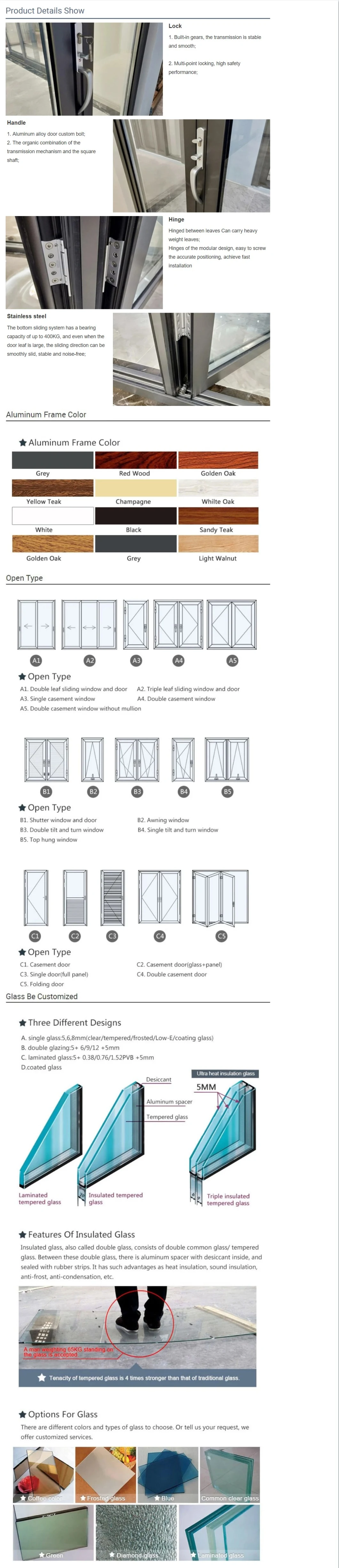 Soundproof Standard Size Glass Profile Aluminium Bifold Window and Door Folding Windows and Door Folding Screen