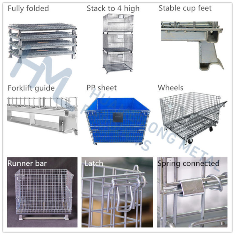 Front Door Bulk Warehouse Welded Steel Wire Mesh Pallet Basket Container