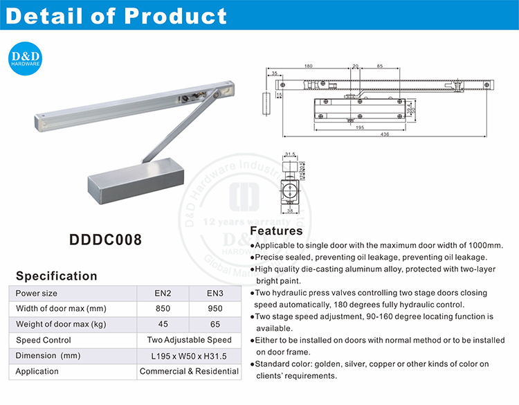 Hidden Wooden Door Closer for Building Wooden Door