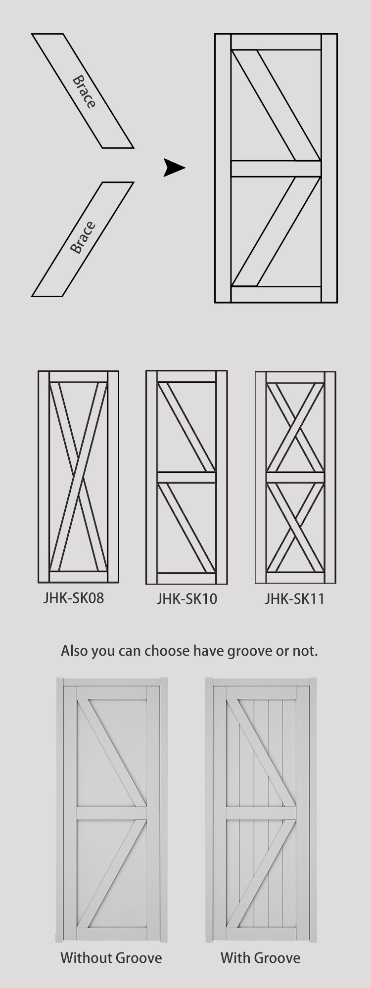 Jhk-Sk10g High Quality Wood Accordion Doors Entry Door Shaker Door