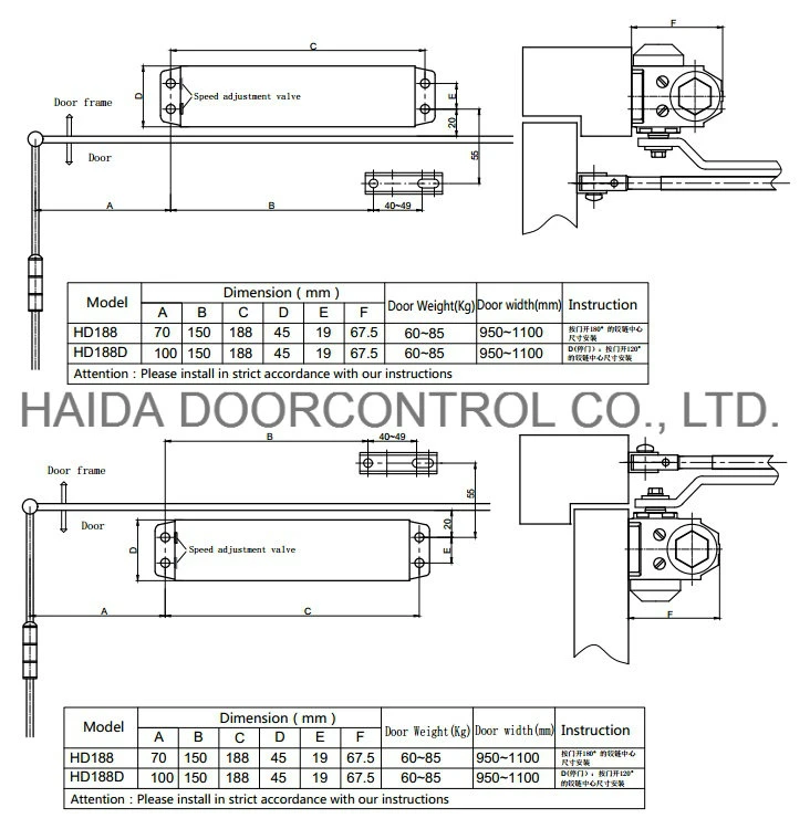 Wooden Door Door Closer Hydraulic Closer HD 188 Ce Approved