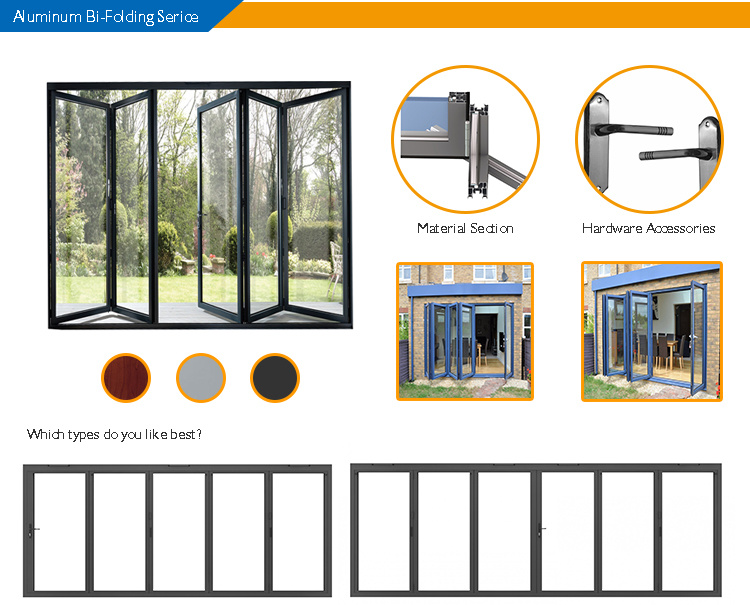 Aluminium Double Glass Sliding Folding Door for Entrance