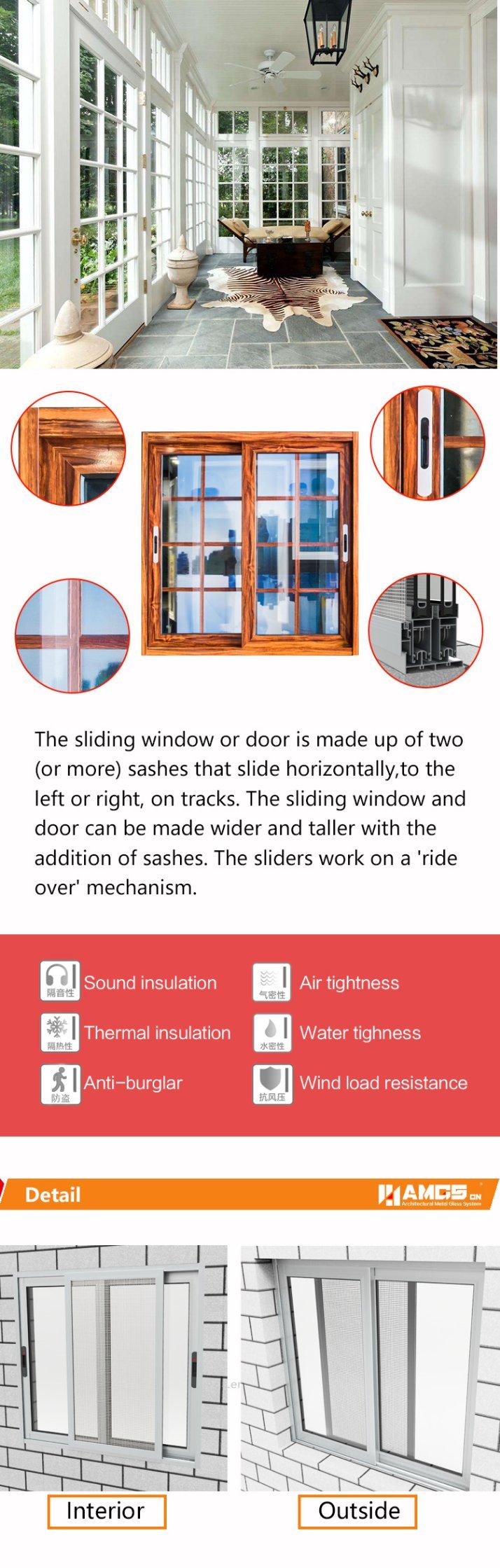 Hot-Selling Thermal Broken Aluminum Sliding Window with Fly Screens