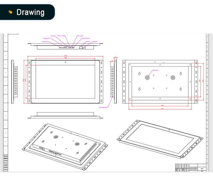 Industrial Display Android Touch Screen Monitor/Wall Mount Touch Screen Frameless 13.3 Inch Frameless Embedded Display