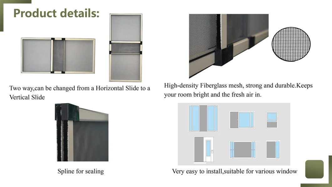 Retractable Fly Screen Sliding Window Screen for Window