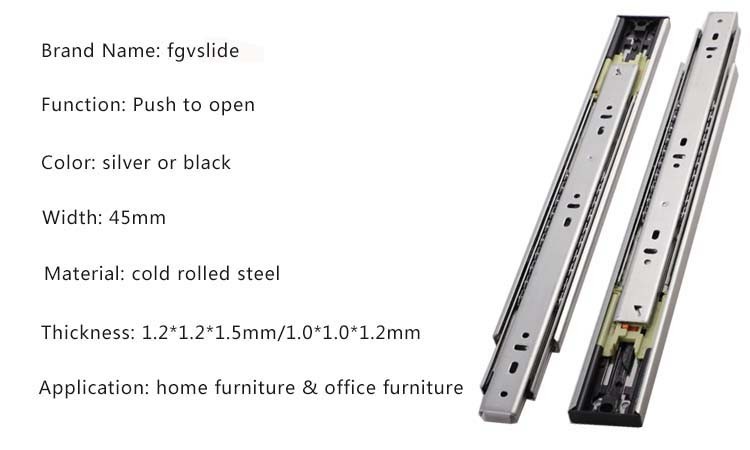 45mm 3 Fold Push to Open Drawer Slides